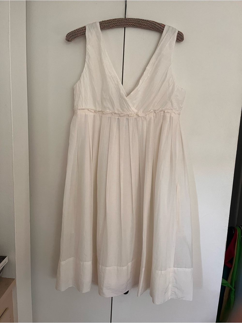 Gap Fit and Flare Dress Womens White Size 14 Cotton Silk V-Neck Sleeveless Midi - Picture 7 of 7